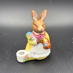 Vintage Biedermann Mini 2.75” Bunny Egg Basket Ceramic Candle Holder Sri Lanka